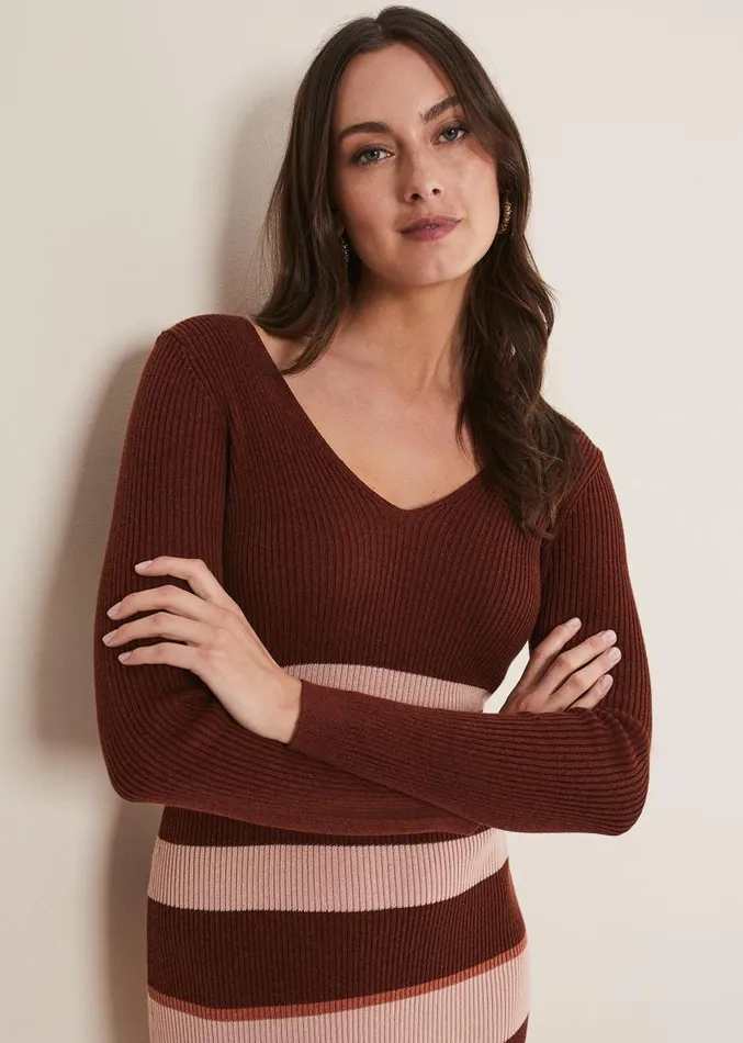 Dani Striped Midi Dress Burgundypink Women Phase Eight Dresses