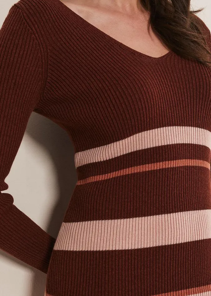 Dani Striped Midi Dress Burgundypink Women Phase Eight Dresses