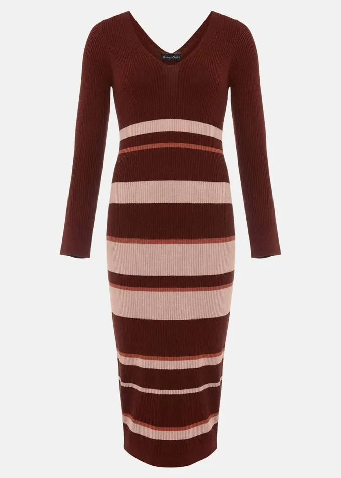 Dani Striped Midi Dress Burgundypink Women Phase Eight Dresses