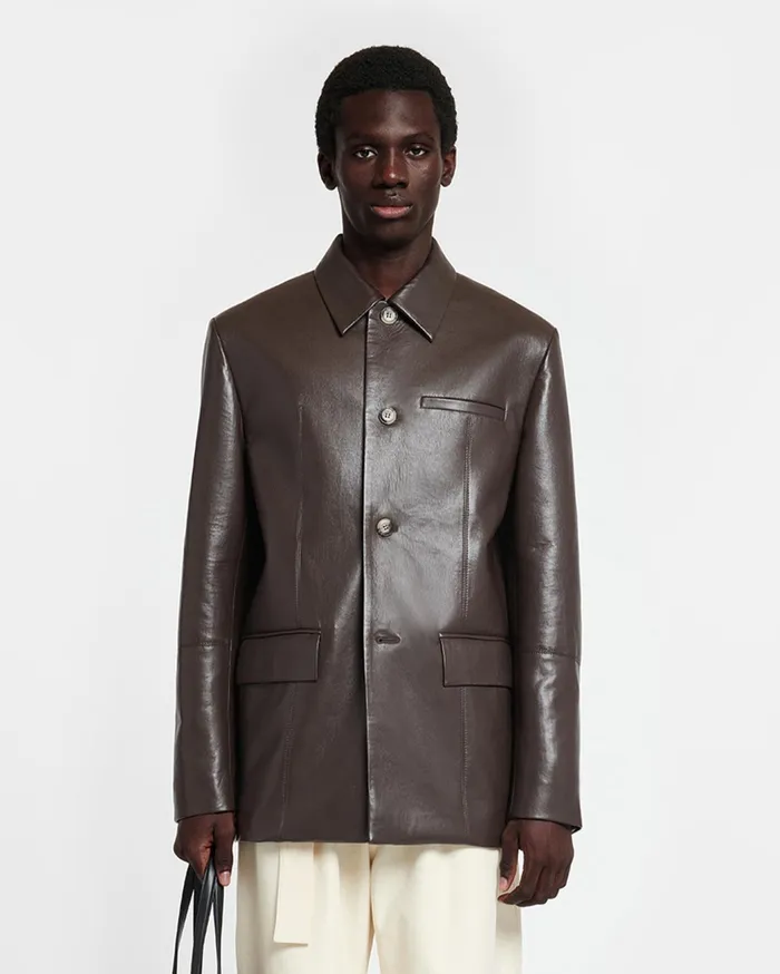 Danick Regenerated Leather Jacket Coffee Bean Men Nanushka Outerwear and Jackets