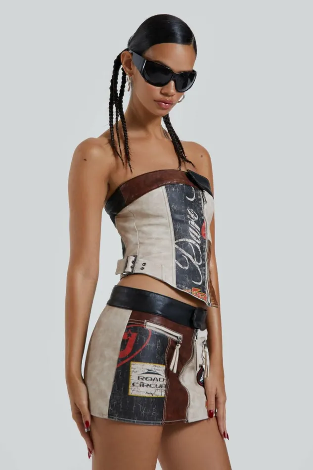 Daytona Vegan Leather Corset Top Multi Women Jaded London Corsets Daytona Vegan Leather Corset Top Multi Women Jaded London Corsets