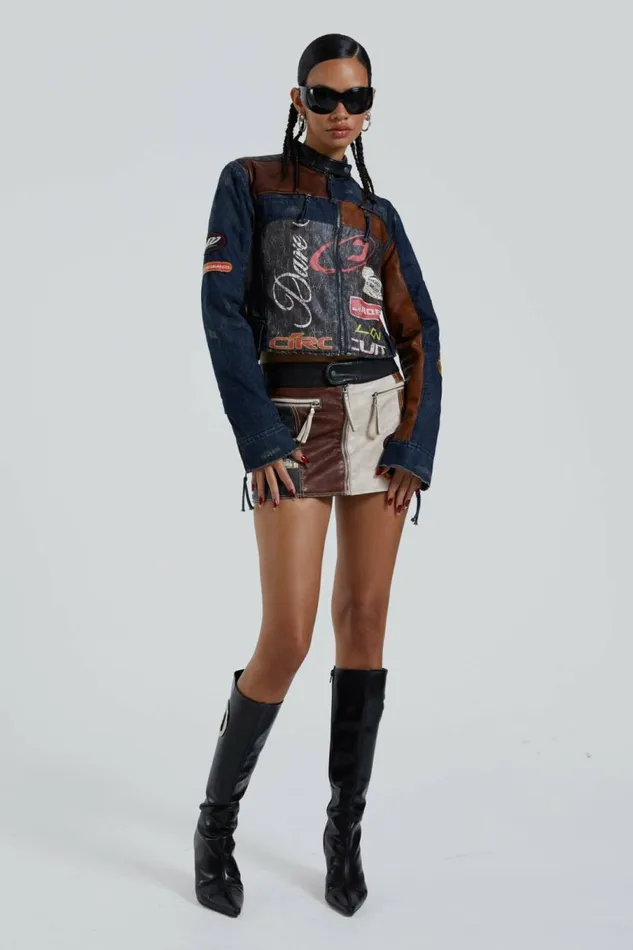 Daytona Zip Off Sleeve Moto Jacket Stone Women Jaded London Long Sleeve Tops