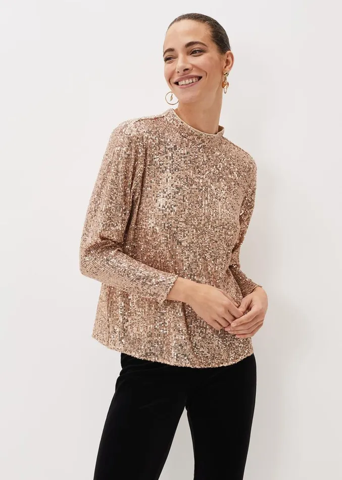 Dhara Sequin Blouse Oyster Women Phase Eight Shirts and Blouses