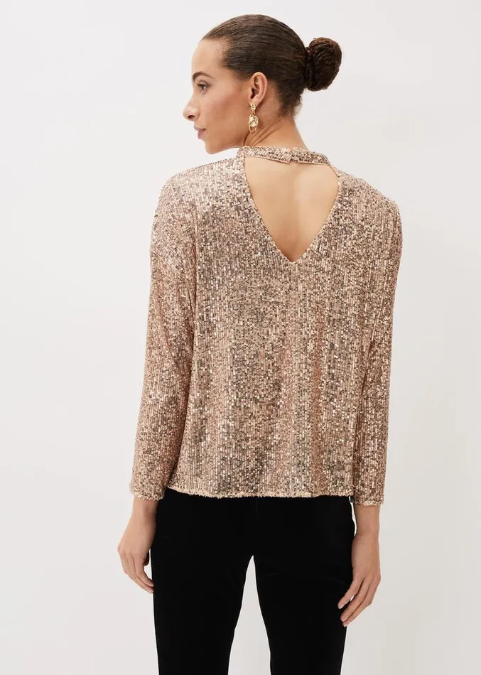 Dhara Sequin Blouse Oyster Women Phase Eight Shirts and Blouses