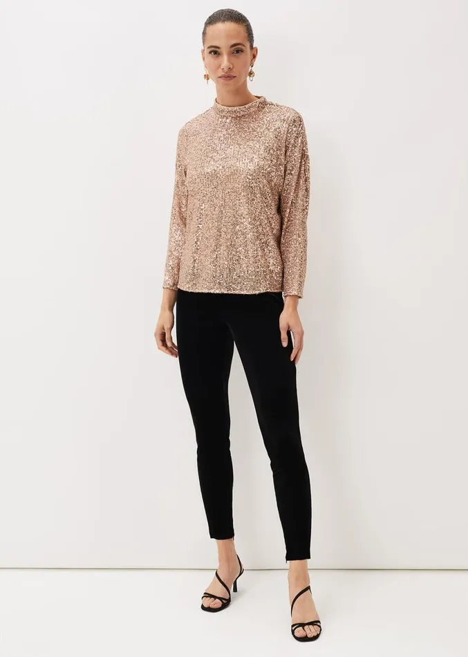 Dhara Sequin Blouse Oyster Women Phase Eight Shirts and Blouses