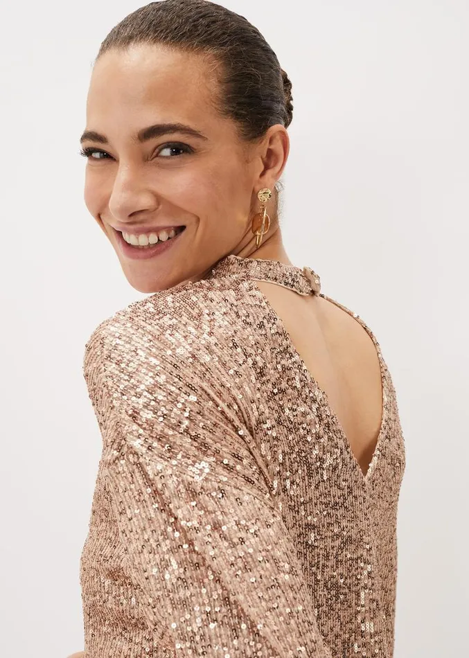 Dhara Sequin Blouse Oyster Women Phase Eight Shirts and Blouses