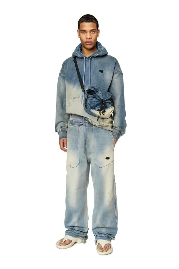 Diesel Dumrib Dumrib Track Denim Hoodie Light Blue Men Sweatshirts and Hoodies