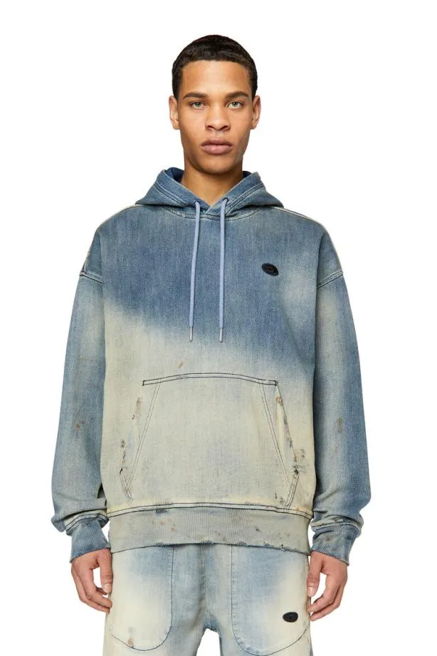 Diesel Dumrib Dumrib Track Denim Hoodie Light Blue Men Sweatshirts and Hoodies