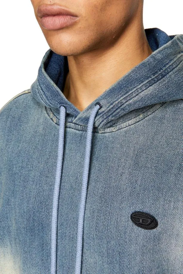 Diesel Dumrib Dumrib Track Denim Hoodie Light Blue Men Sweatshirts and Hoodies