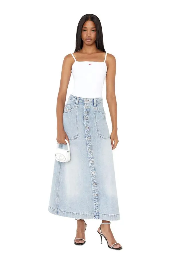 Diesel Dealbusl Aline Long Skirt Light Blue Women Skirts