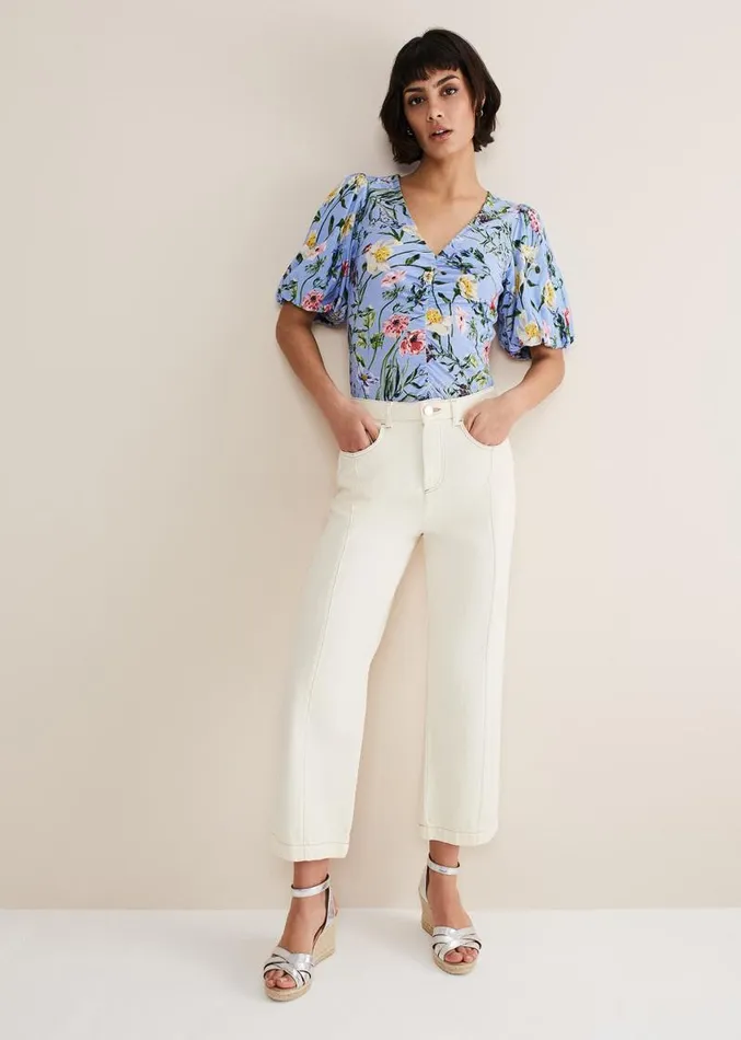 Donda Floral Ruched Top Bluemulti Women Phase Eight Tops and TShirts