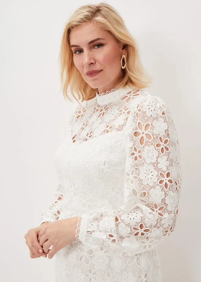 Doris Guipure Lace Highneck Dress Ivory Women Phase Eight Dresses