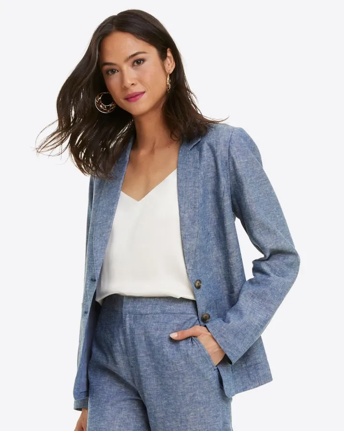 Draper James Chambray Blazer Women Jackets and Outerwear