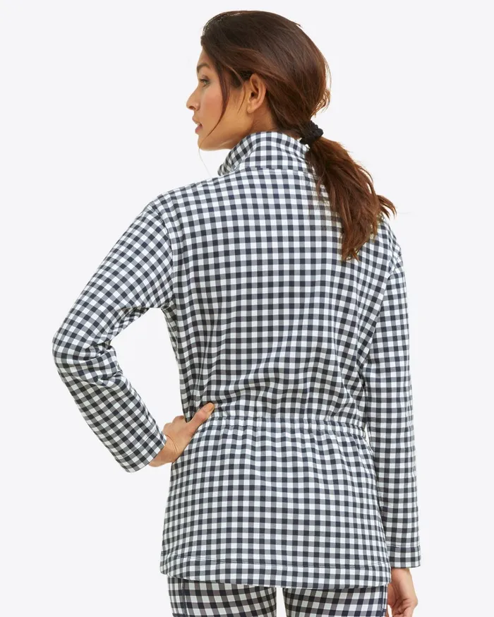 Draper James Cinch Waist QuarterZip In Navy Gingham Women Sweaters