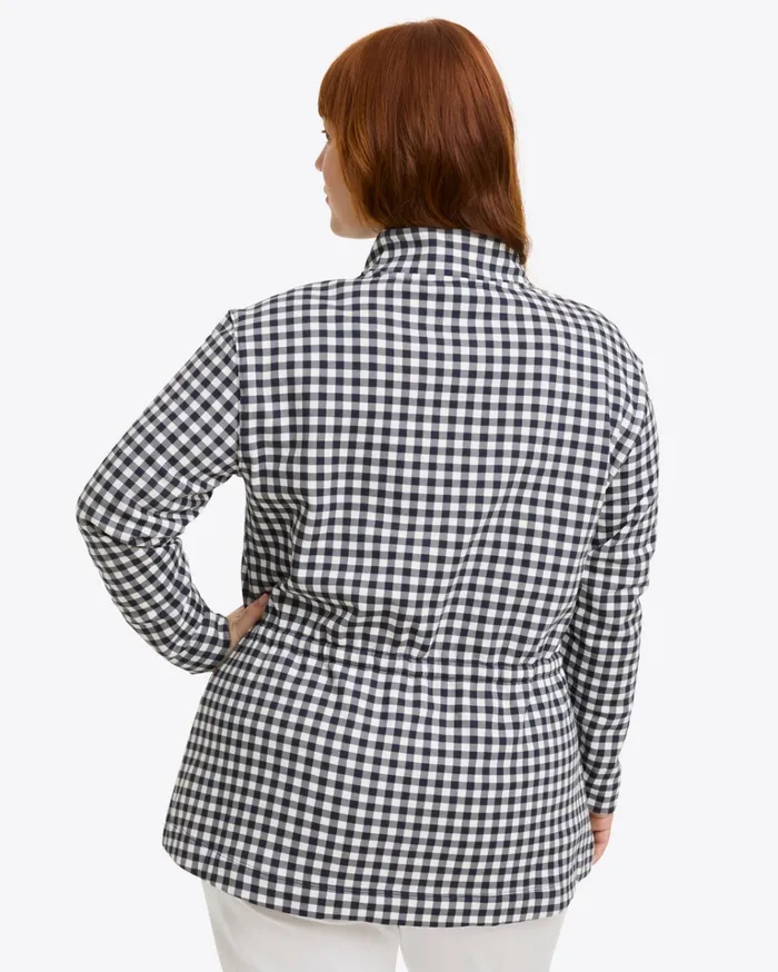 Draper James Cinch Waist QuarterZip In Navy Gingham Women Sweaters
