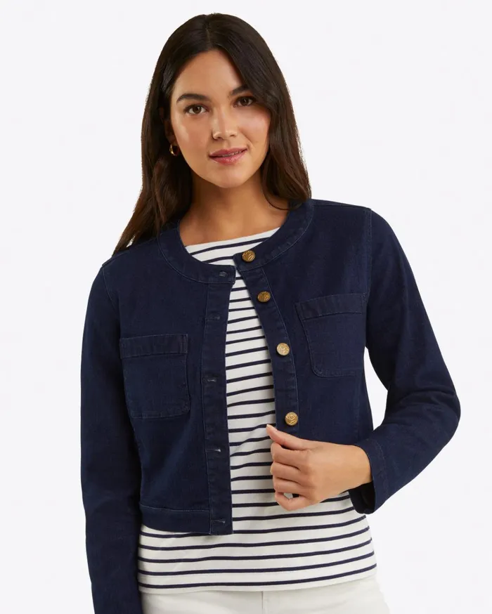 Draper James Collarless Jacket In Stretch Denim Women Tops