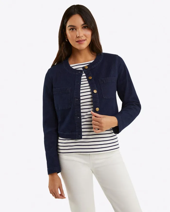 Draper James Collarless Jacket In Stretch Denim Women Tops