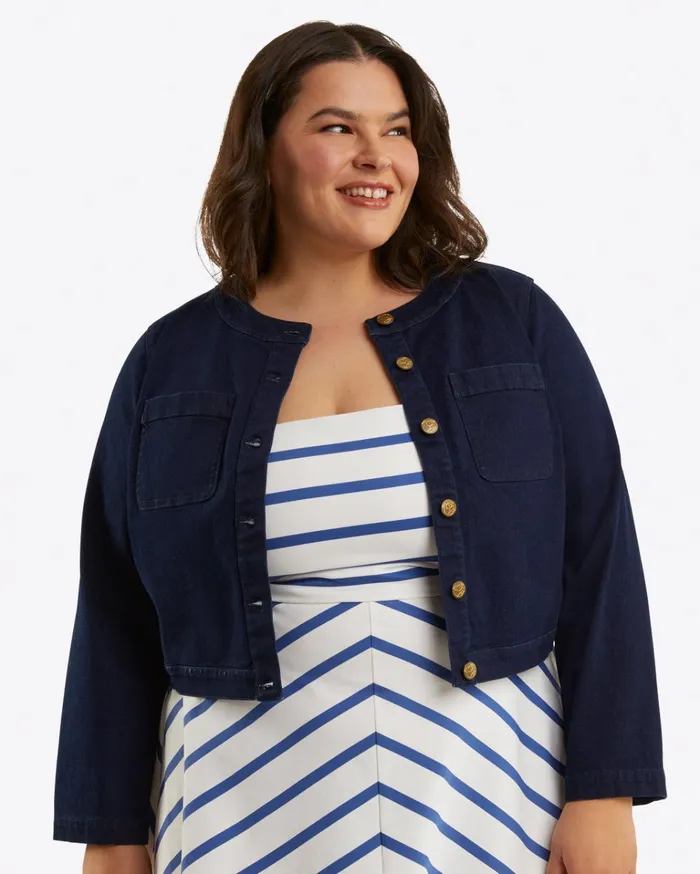 Draper James Collarless Jacket In Stretch Denim Women Tops