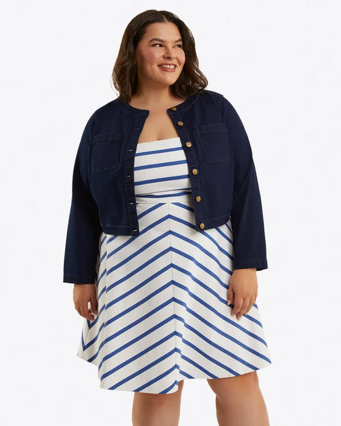 Draper James Collarless Jacket In Stretch Denim Women Tops