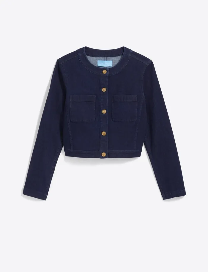 Draper James Collarless Jacket In Stretch Denim Women Tops