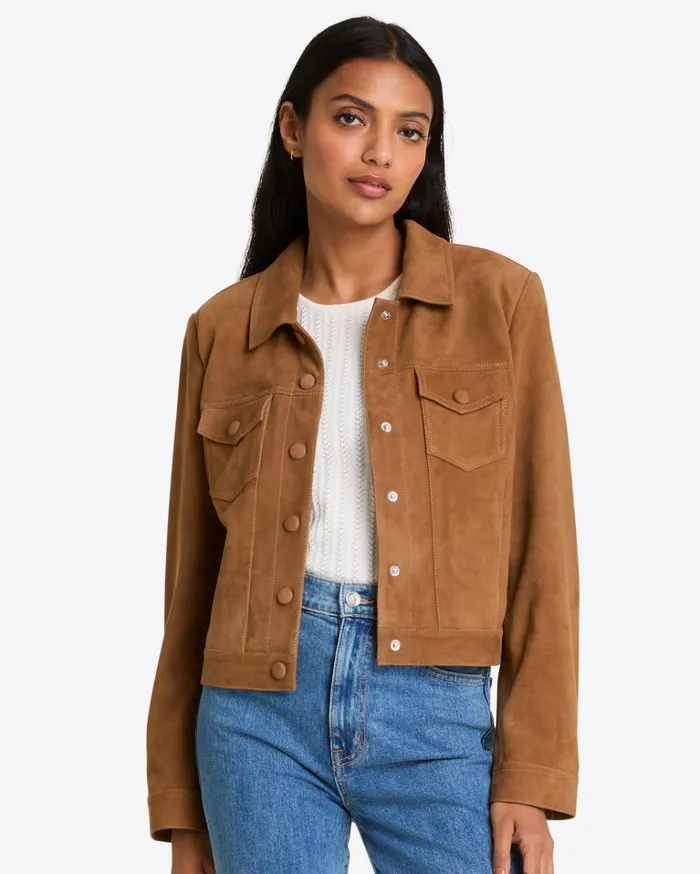 Draper James Cropped Suede Jacket Women Jackets and Outerwear