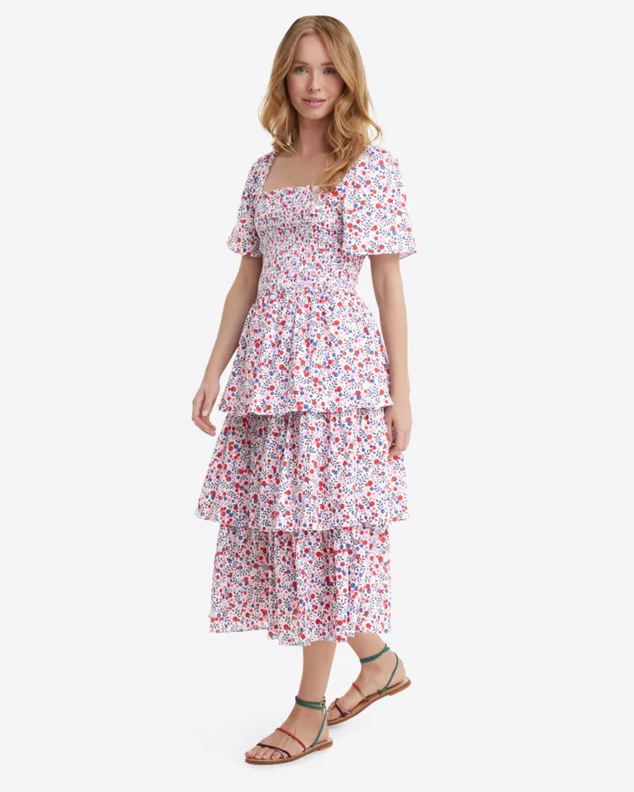 Draper James Deana Tiered Smocked Dress In Berry Print Women Dresses