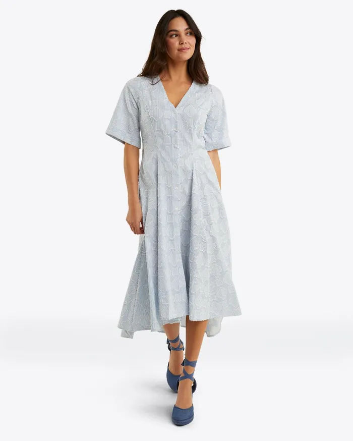 Draper James Erin Short Sleeve Dress In Textured Stripe Women Dresses