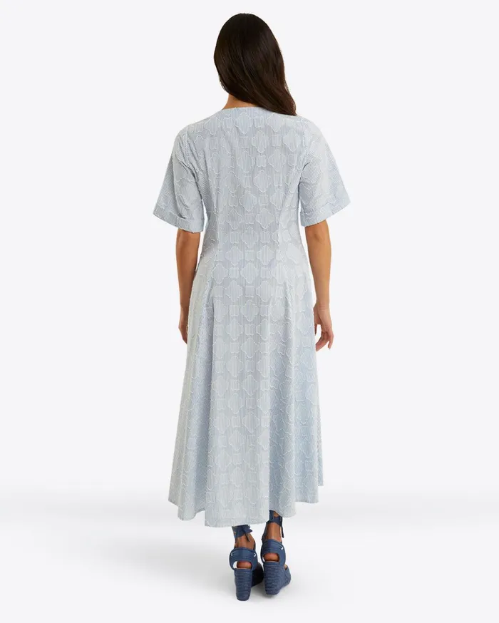 Draper James Erin Short Sleeve Dress In Textured Stripe Women Dresses