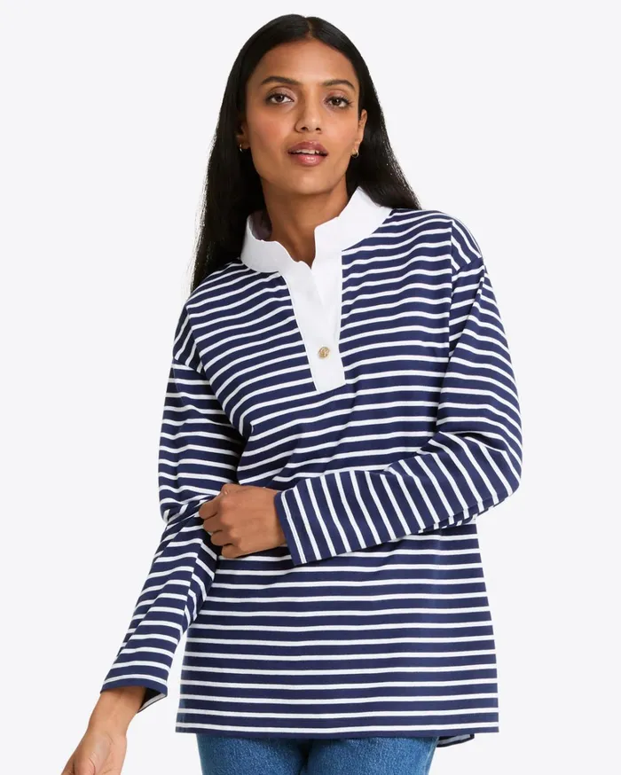 Draper James Gillian Long Sleeve Top In Navy Mariner Stripe Women Tops