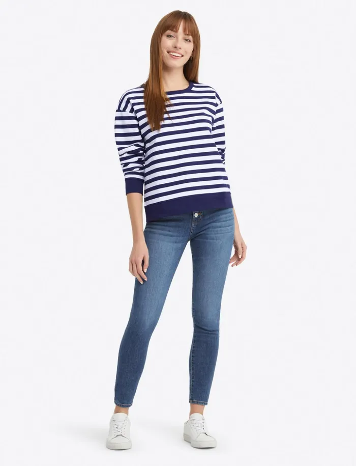 Draper James Kelsea Sweatshirt In Awning Stripe Women Sweaters