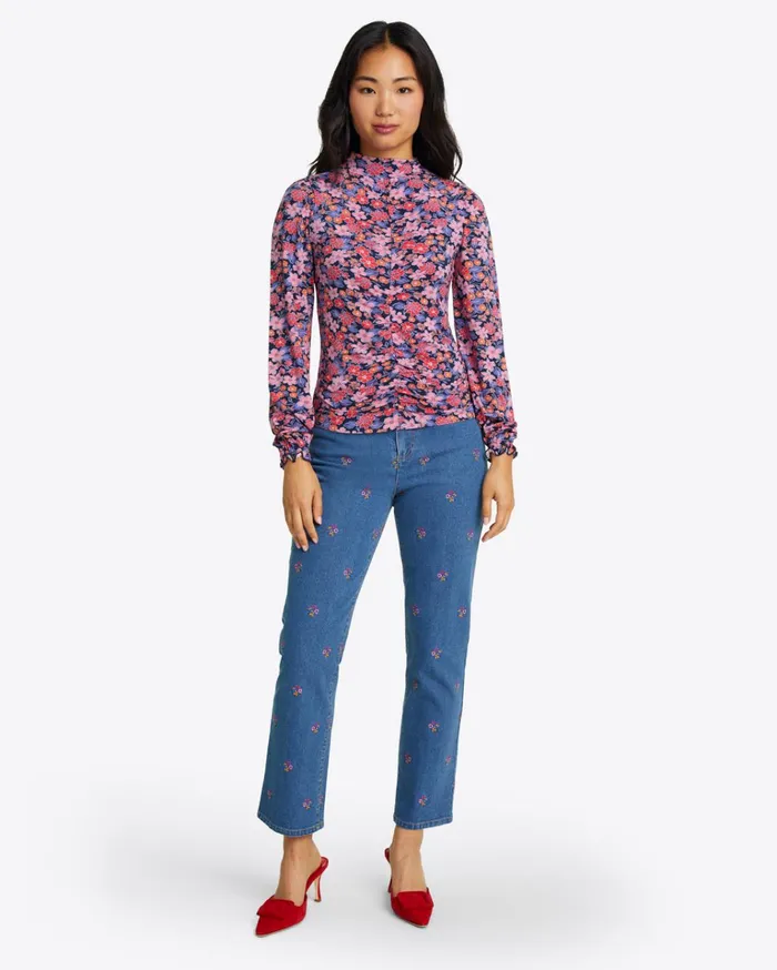 Draper James Knit Turtleneck In Abstract Dahlia Women Tops