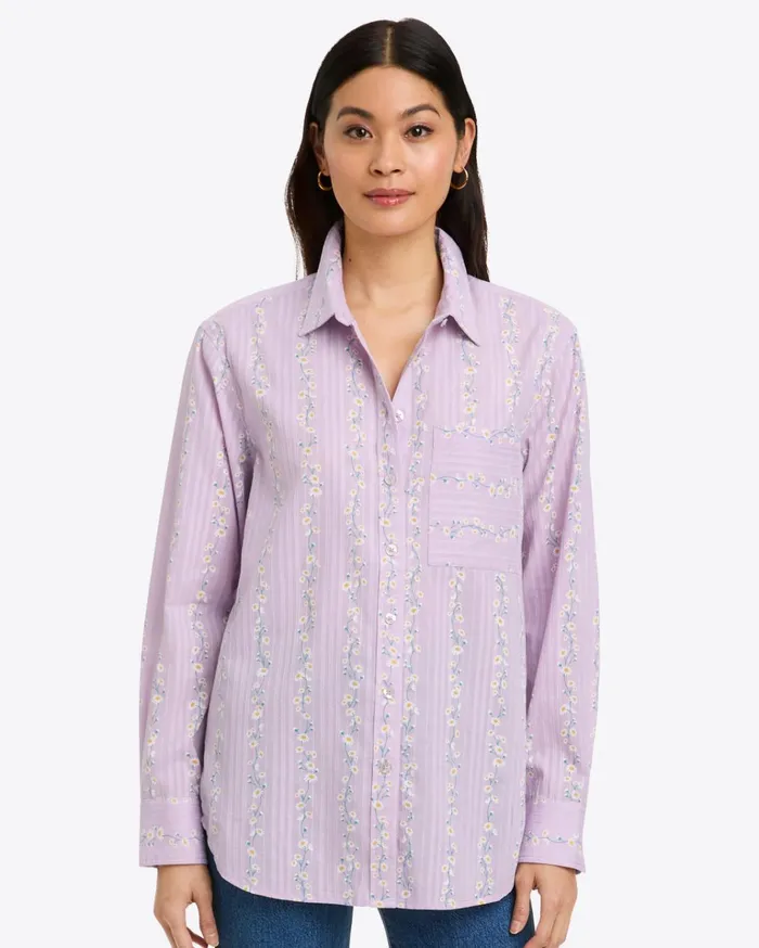 Draper James Lynn Long Sleeve Top In Embroidered Cotton Dobby Women Tops
