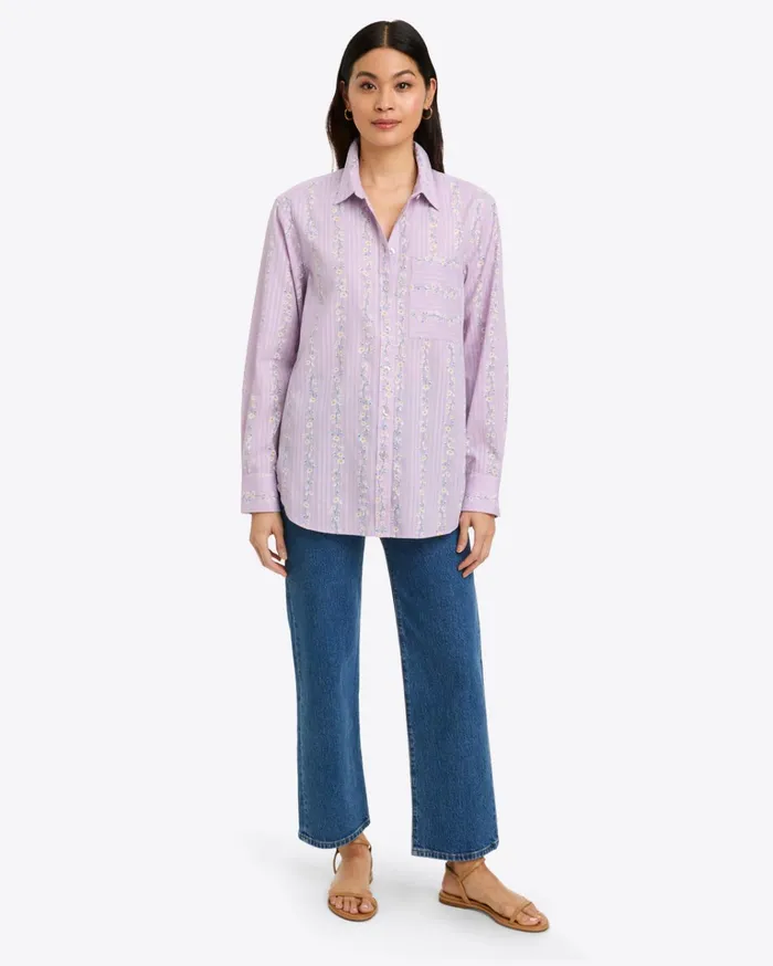 Draper James Lynn Long Sleeve Top In Embroidered Cotton Dobby Women Tops