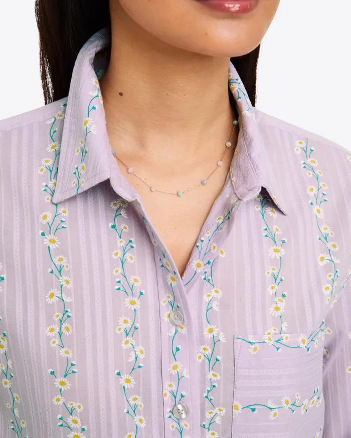 Draper James Lynn Long Sleeve Top In Embroidered Cotton Dobby Women Tops