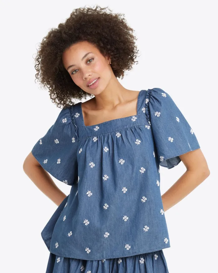 Draper James Maren Top In Embroidered Chambray Women Tops