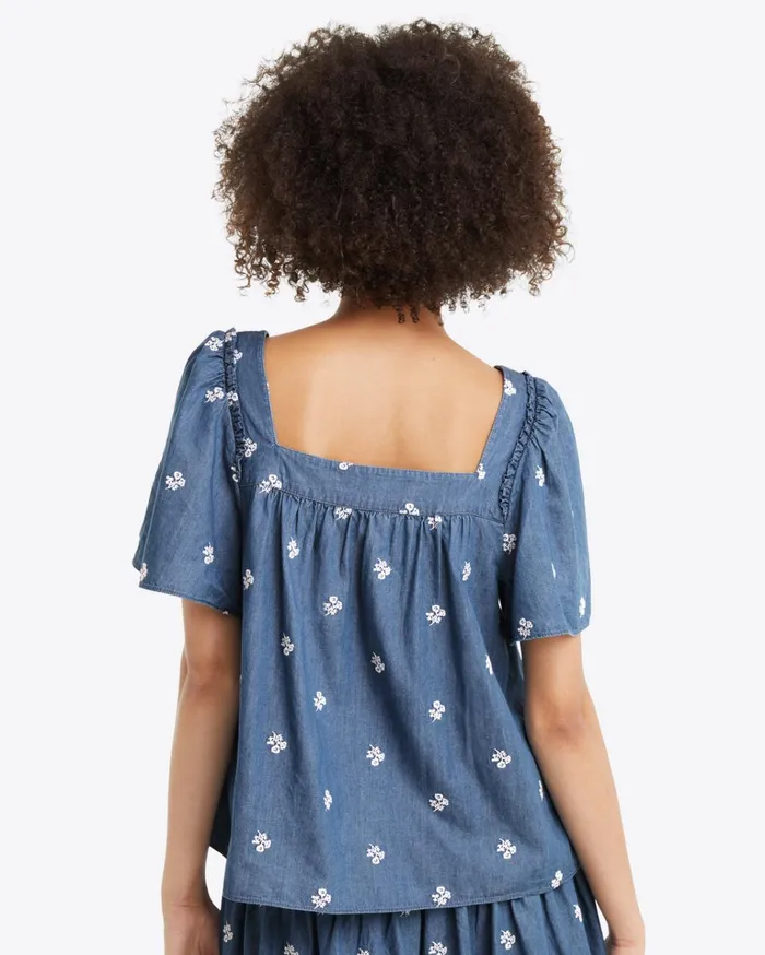 Draper James Maren Top In Embroidered Chambray Women Tops