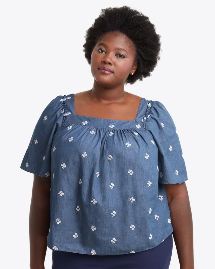 Draper James Maren Top In Embroidered Chambray Women Tops