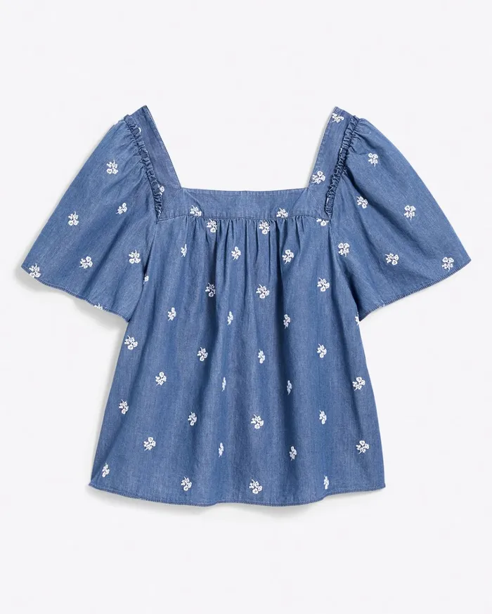 Draper James Maren Top In Embroidered Chambray Women Tops