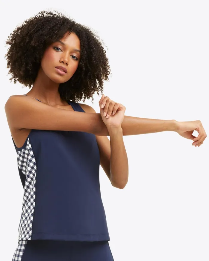 Draper James Panel Tank In Navy Gingham Women DJ X Tretorn