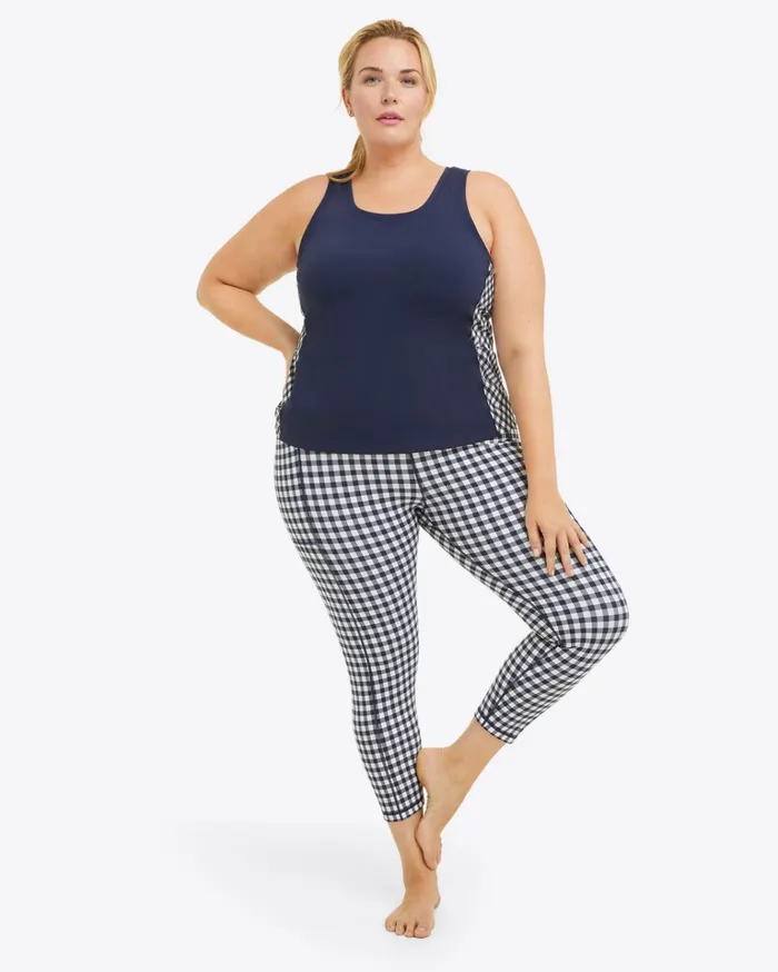 Draper James Panel Tank In Navy Gingham Women DJ X Tretorn