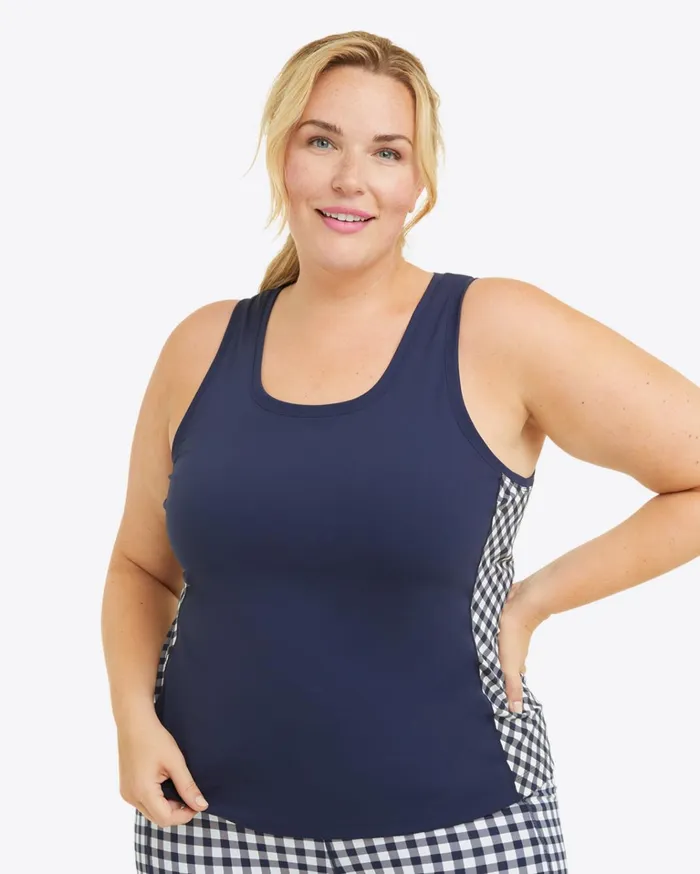 Draper James Panel Tank In Navy Gingham Women DJ X Tretorn