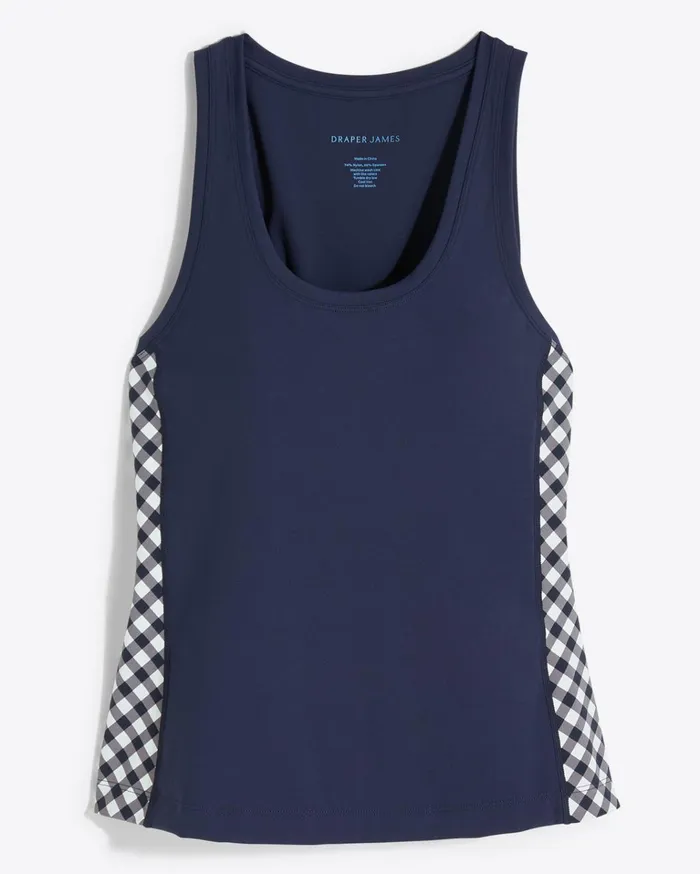 Draper James Panel Tank In Navy Gingham Women DJ X Tretorn