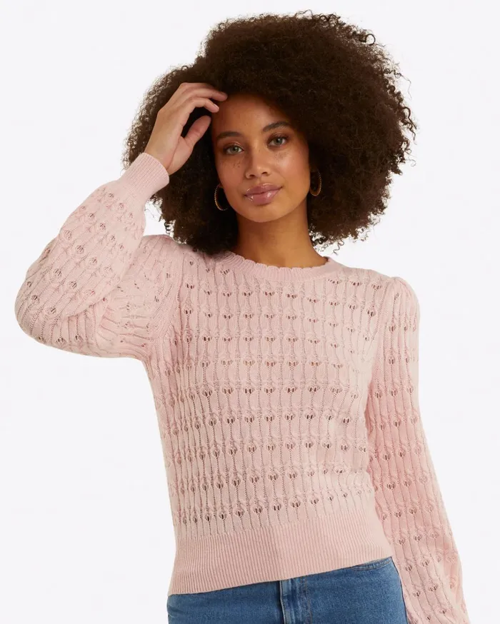 Draper James Puff Sleeve Sweater In Pointelle Women Tops