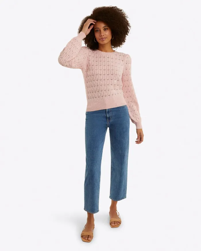 Draper James Puff Sleeve Sweater In Pointelle Women Tops