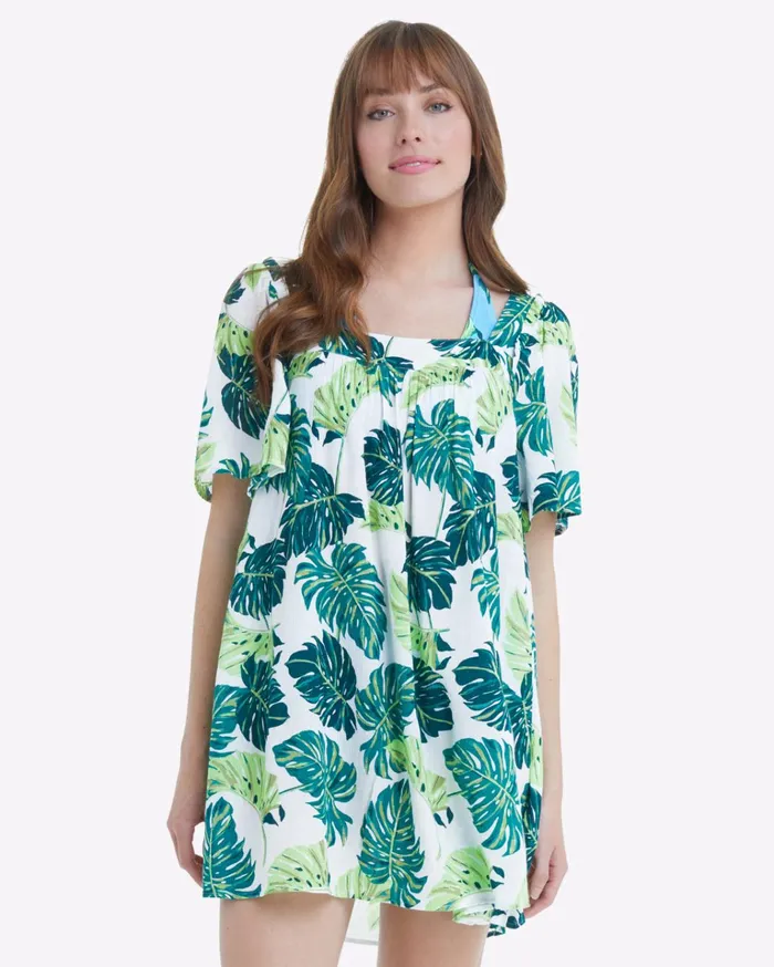 Draper James Square Neck Dress In Monstera Floral Women Dresses