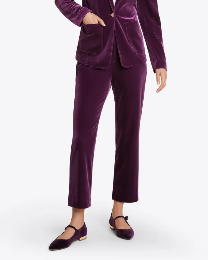 Draper James Straight Leg Pants In Plum Velvet Women Bottoms and Skirts