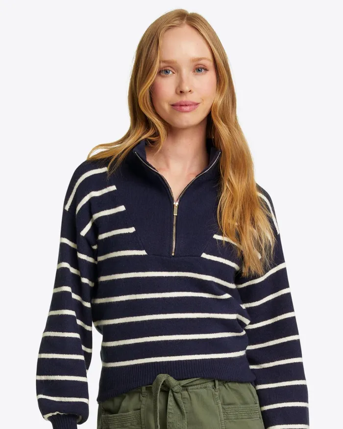 Draper James Striped Quarter Zip Sweater In Mariner Stripe Women Sweaters