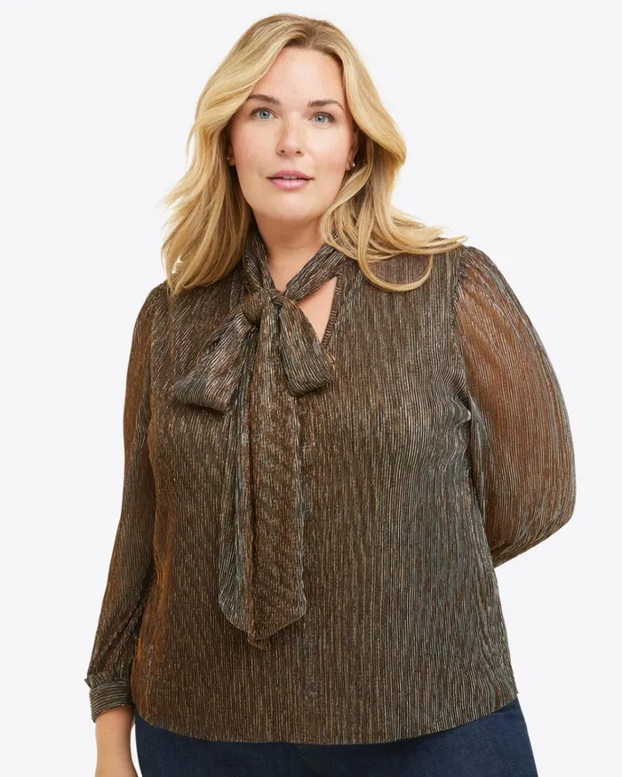 Draper James Tie Neck Top In Lurex Pliss Women Tops