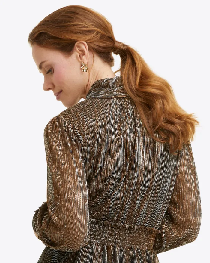 Draper James Tie Neck Top In Lurex Pliss Women Tops