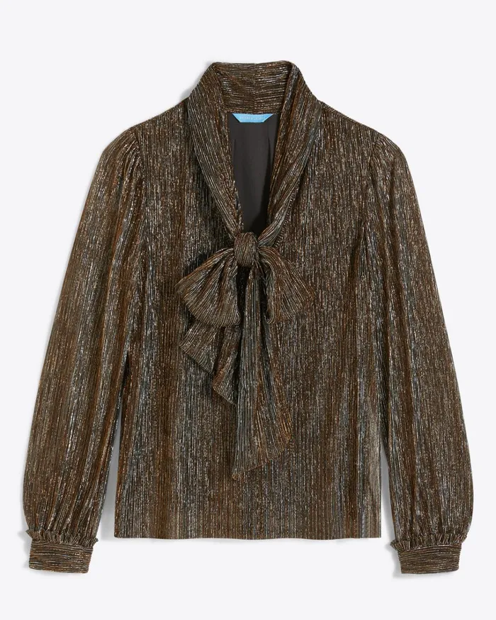 Draper James Tie Neck Top In Lurex Pliss Women Tops